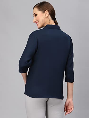 Image of Style Quotient Women Solid Aqua Green Polycrepe Formal Shirt