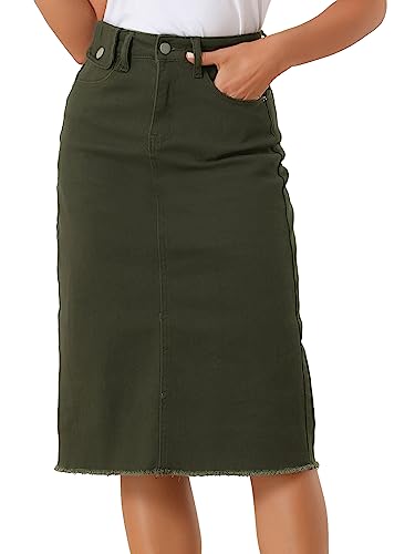 Jupe en denim extensible Allegra K vert militaire taille haute pour femme en taille XS