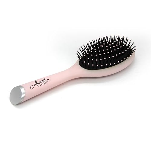 Aurore Beauté - Brosse à Cheveux Démêlante avec Poignée - Bouts Arrondis Doux - Démêle Tous les Types de Cheveux - Brosse Ovale à Soufflet - Rose Pastel