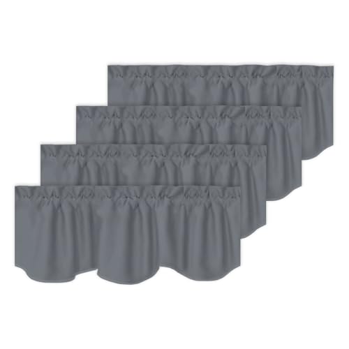 Turquoize Valances for Windows Solid Valance Curtains for Kitchen Windows/Living Room/Bathroom Rod Pocket Decoration Scalloped Window Curtains, 52" x 18" Inches, 4 Panels, Grey