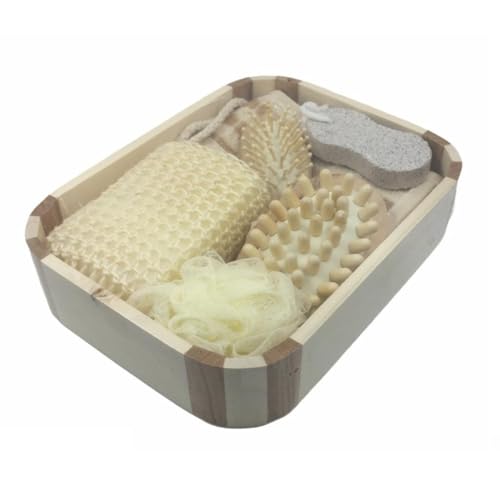 Kit Banho Cuidados Pessoais Spa 7pcs Com Cesto de Madeira