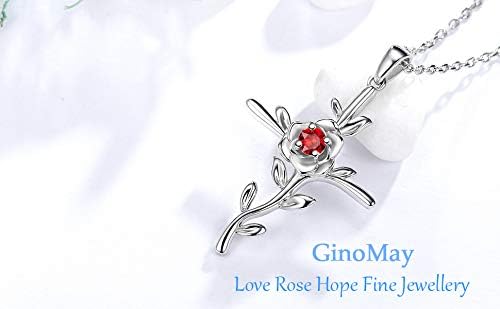 GinoMay Mothers Day Birthday Gifts for Women January Birthstone Necklace Garnet Mum Wife Love Rose Flower Hope Leaves Jewellery Sterling Silver - Image 5