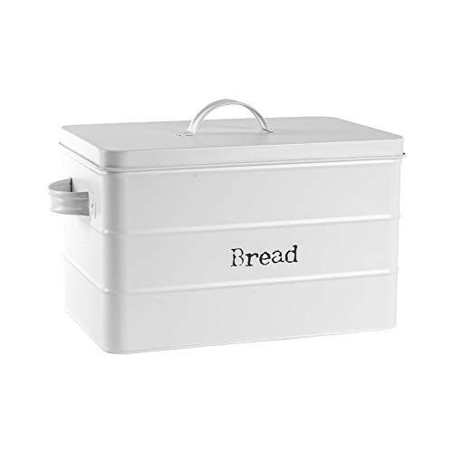 Harbour Housewares Metal Bread Bin - White - Vintage Retro Bread Tin Canister Storage Jar Kitchen Caddy Food Storage Box Container with Tight Fit Lid for Kitchen Organisation & Home Décor
