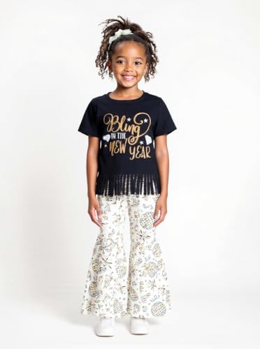 Image of Unique Baby 2 Piece Girls Bell Bottom Leggings Outfit with Short Sleeved Shirt Kid and Toddler Clothes Set