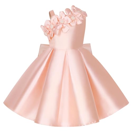 Nyeemya Vestido de Raso para Niñas Princesas Vestido Elegantes de Dama de Honor sin Mangas con Lazo de Flores Ropa para Fiesta Boda Ceremonia Cumpleaños 1-6 Años Rosa 5-6 años