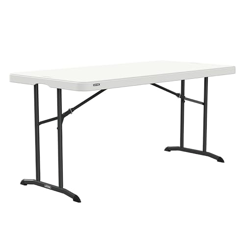 LIFETIME Mesa Rectangular Patas abatibles 152x76x74 cm, Tablero de Polietileno HDPE Blanco, Estructura de Acero, Adecuado para Interior y Exterior, fácil de Transportar y almacenar (92127)