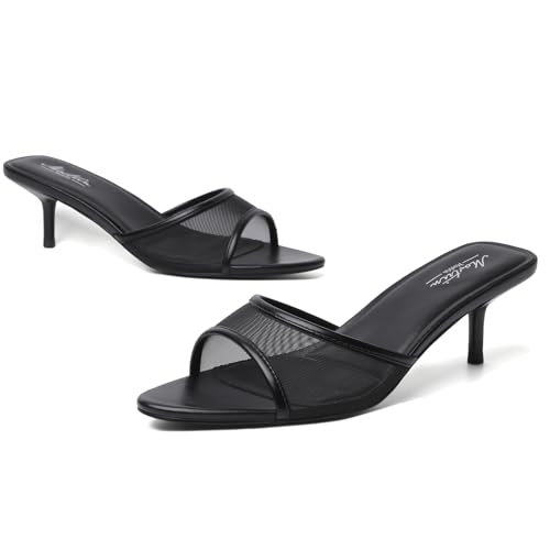 Image of Mostrin Kitten Heels for Women Pointed Toe Vintage Mules Heels Sexy Slip on Stiletto Backless Sandals for Party Wedding Daily