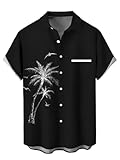 Picture of STANFVMEN Hawaiian Shirt for Men Tropical Loose Fit Shirt Short Sleeve Casual Button Down Holiday Beach Shirts with Pocket, Black Plant Tree-k23, Medium