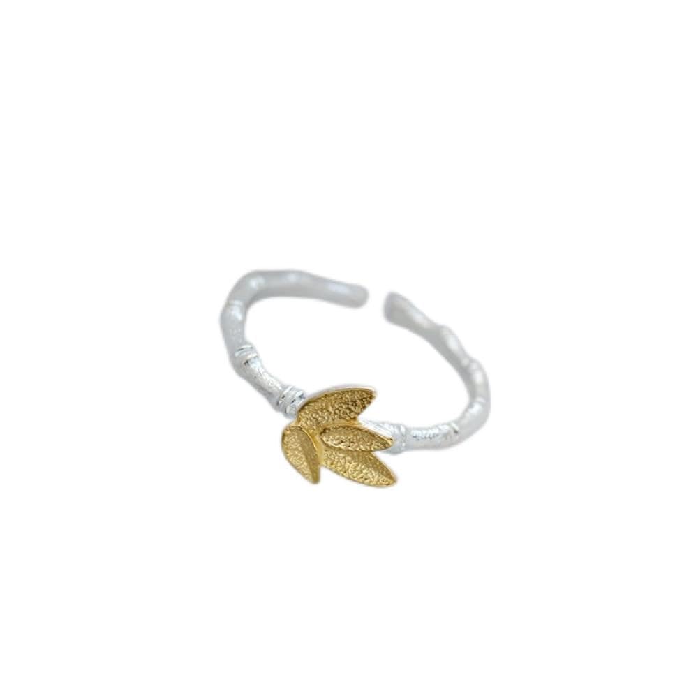 Bague vintage ouverte motif feuille rétro ajustable - 8