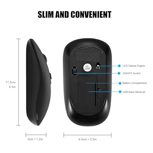 Image of cimetech Wireless Mouse, 800 /1200 /1600 DPI 2.4G Silent Noiseless Portable Mouse for Office and Home, Compatible with Laptop /PC /Computer Notebook - Black