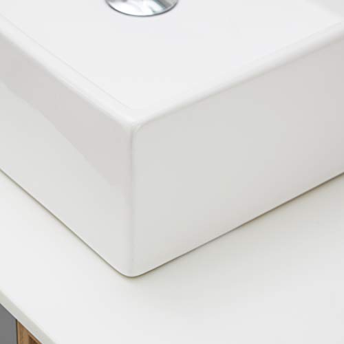 PetusHouse Bathroom Vessel Sink and Pop Up Drain Combo, Rectangle Above Counter White Porcelain Ceramic Bathroom Vessel Vanity Sink Washing Art Basin, Overflow Type