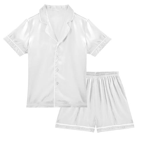 ODAWA Satin Pajama Sets White Smoke Short Sleeve Silk Button-down Sleepwear 5-6Y