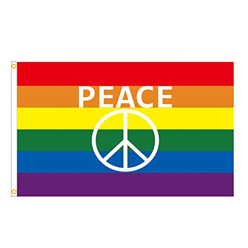 CUDU 150 x 90cm Peace Flagge Regenbogen Symbol Frieden - Peace Fahne 5 x 3 ft- flaggen mit Ösen Cover