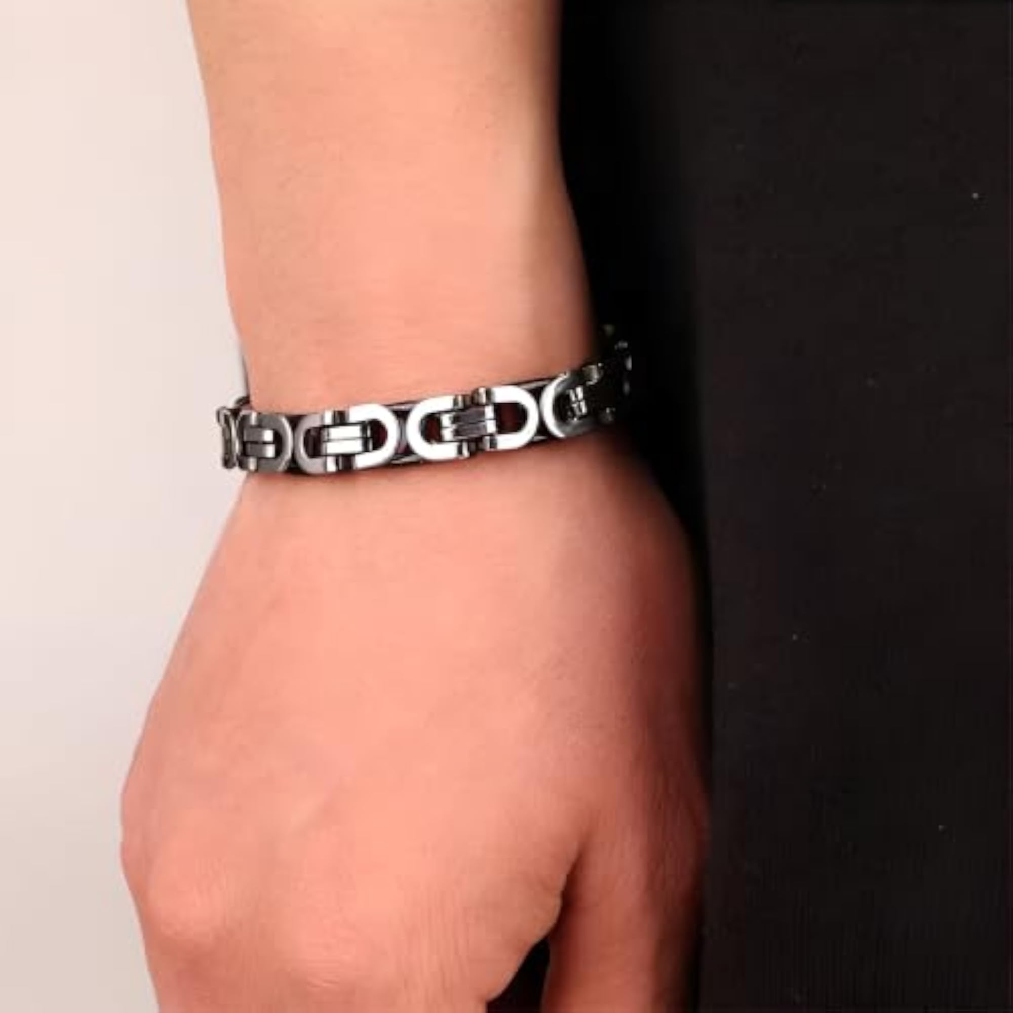 Stylish Shiny Black Stainless Steel Bracelet for Men