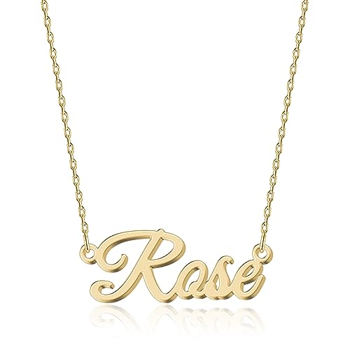 UMAGICBOX Personalized 18K Gold Name Necklace Rose - Customizable Engraved Stainless Steel Pendant for Women - Unique Gift for Birthdays, Anniversaries, Graduations, and Valentine's Day