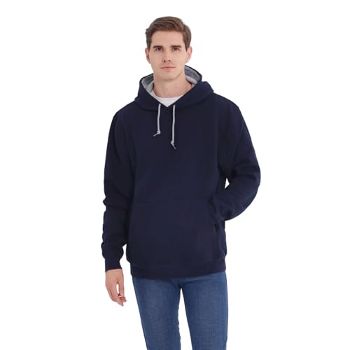 Two-Tone Men Pullover Hoodie – Soft Fleece Sweatshirts, Relaxed Fit with Contrast Hood