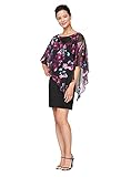 S.L. Fashions Women's Sleeveless Asymmetric Chiffon Overlay Dress, Black and Floral Print, 6