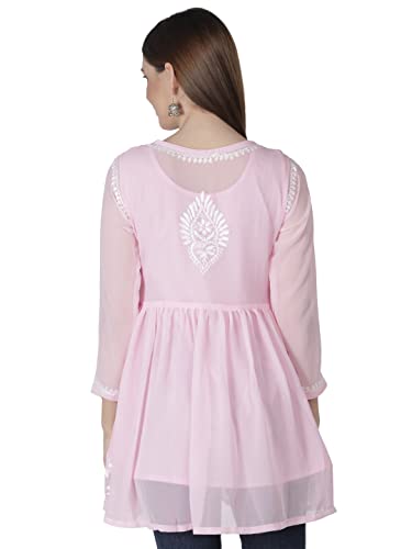 Image of Seva Chikan Hand Embroidered Lucknowi Chikankari Angarkha Georgette Top with Slip for Women SCL4041