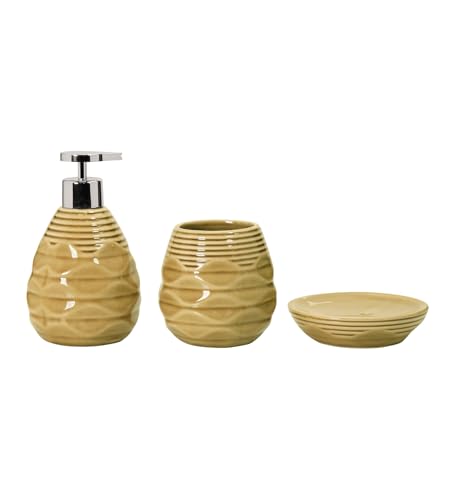 Image of Obsessions Modern Ceramic 3-Piece Bath Set - Elegant Bathroom Accessories Collection for Stylish Home Decor, D Beige