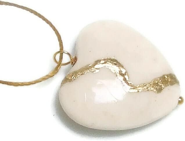 Large 1" White Howlite Broken Heart Mended with 23k Gold, Kintsugi Cord Necklace