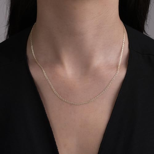 EVAYA 14K Solid Yellow Gold Diamond Cut Flat Mariner Chain Necklace for Women & Men, 2mm - 8mm, 16"-30"3