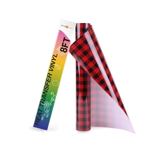 Image of HTVRONT Christmas HTV Vinyl Rolls Heat Transfer Vinyl - 12 inch x 8ft Buffalo Plaid HTV, Iron on Vinyl for T Shirt and Christmas Decorations (Red and Black Plaid)