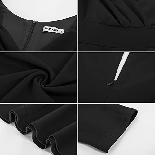 50S 60S Vintage 3/4 Sleeve Wrap Dress Black Swing Party Dress Size S #TOP4