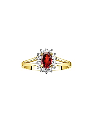Image of Rylos Halo Ring: Diamond Birthstone with 6X4MM Oval Gemstone - Women's Jewelry in Yellow Gold Plated Silver - Stunning Diamond Ring Sizes 5-10
