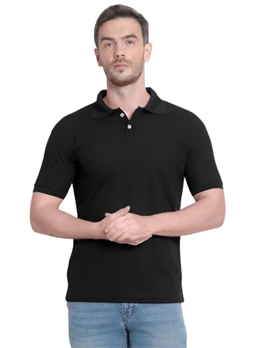 Image of Men's Poly Cotton-Matty Tshirt with Regular Fit Solid Pattern Half Sleeve Standard Length and Button Down Closure|Men's T-Shirts