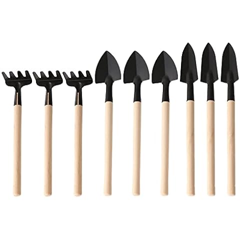 9 Pcs Mini Garden Tool Set Wooden Handle Succulent Plants Tools Miniature Gardening Rake, Trowel, and Shovel for Miniature Plants Care Cover