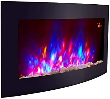 BLACK CURVED GLASS ELECTRIC WALL MOUNTED FIRE FIREPLACE