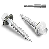 Bnuok Metal Roofing Screws #10 × 1 1/2 Inch, 64pcs White Ruspert Coating Hex Head Sheet Metal Roof Screws, Self Starting Metal to Wood Siding Screw, EDPM Rubber Washers
