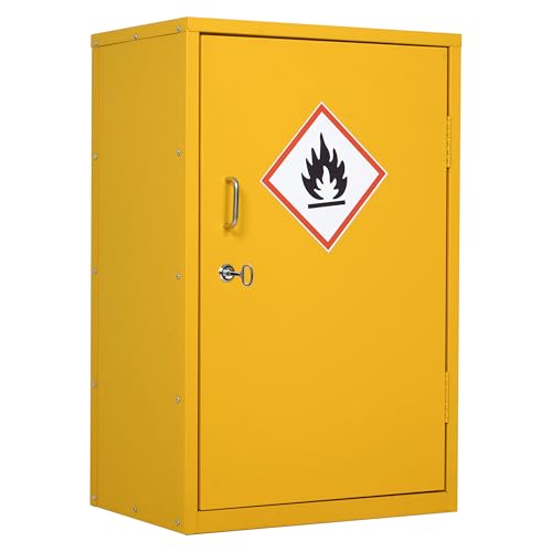 DFENG Hazardous Substance Storage Cabinet,Metel COSHH Cupboard,Fire Proof Flammable Yellow Small Cabinets,HSE Safety Cabinet for Workplace Use (710(H) x 460(W) x 310(D) mm)