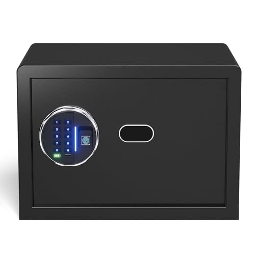 Grimtron Biometrischer Fingerabdruck-Tresor – 22L Sicherheitsbox mit LED-Beleuchtung, leisem Modus, beleuchtetem Tastenfeld, rostfrei & diebstahlsicher