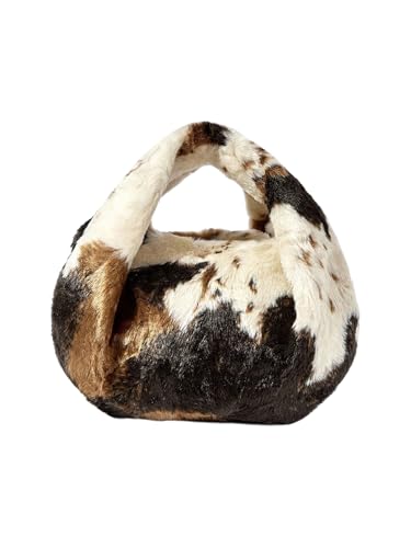RoseSeek Womens Cow Print Handbags Faux Fur Top Handle Bags Cute Y2k Hand Purse Beige One Size