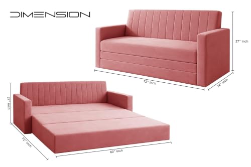 Image of Los Angeles Modern Velvet Three Seater Sofa Cum Bed with Armrest, Multipurpose Convertible Sleeper Couch Sofa for Living Room, Bedroom & Office- Rose Pink Color