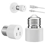 2 Packs Light Socket to Plug Adapter, E26/E27 Light Bulb Socket Outlet Converter, Screw-in Plug Adapter for Indoor Use - White