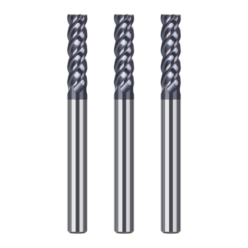 Image of HUHAO Square End Mill(3Pcs),4 Flute Variable Straight Milling Cutter 3 /16 inch Shank End Mill for Carbon Steel,Prehardened Steel,Stainless Steels,Carbide End Mills Sets for DIYers & Professionals