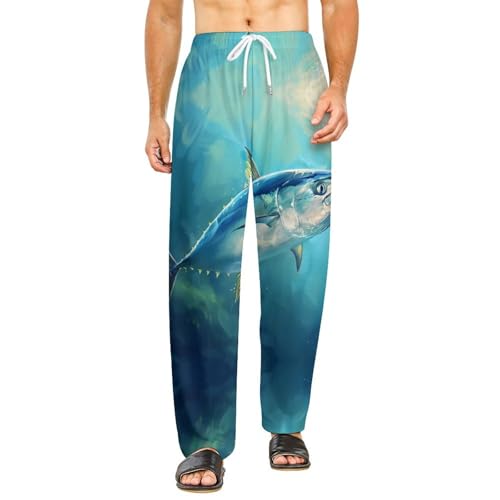 Pantalón de pijama divertido con bolsillos y atún en el océano, para mujeres y hombres, Estilo:, S