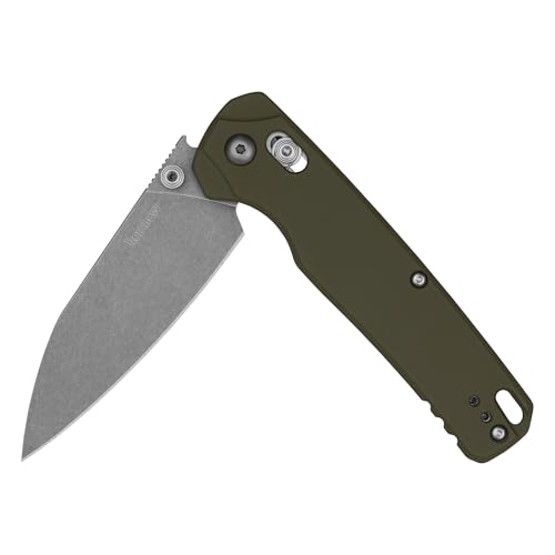 Kershaw Bel Air XL Olive Folding Pocket Knife Made in USA 3.4 Inch CPM 3V Steel Reverse Tanto Blade Cerakote Finish EDC with KVT Opening DuraLock Olive Aluminum Handle Deep-Carry Pocketclip