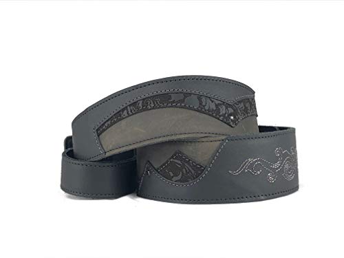 Anthology Gear "Shadowlands" Full Grain Leather Guitar Strap For Electric, Acoustic, And Bass Guitars (2" Width, Two Tone Black/Gray) #TOP18