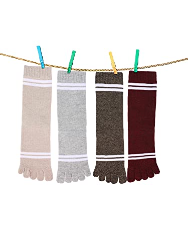 Bencailor 4 Pair Women Five Toe Socks Cotton Toe Socks Athletic Running Long Split Toe Women's Cotton Socks (Coffee, Light Grey, Beige, Burgundy) #TOP6