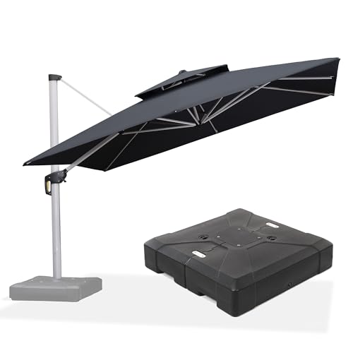 PURPLE LEAF 12 FT Cantilever Umbrellas with Base Included, Offset Umbrella with 360&deg; Rotation, Outdoor Aluminum Pool Umbrella for Pool Lawn Garden, Grey