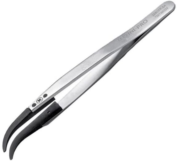 Techni-Pro 758TW0254 - ESD Plastic Tip Tweezers, Style 2A, Carbon Fiber Tips A2ABCF, Curved, Round, 5.1'