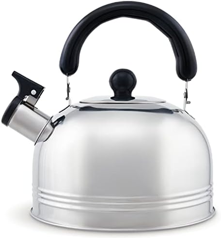 SA Products Camping Kettle 2L - Stainless Steel Whistling Kettle - Portable Boiling Pot for Coffee Tea - Camping Kettle for Gas Stove with Folding Spout Cover & Cool-Touch Handle - Camping Accessories