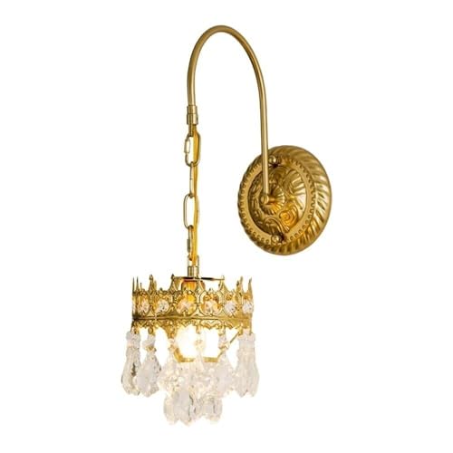 Vintage Gold Crystal Wall Sconce E14 Base with Adjustable Chain,