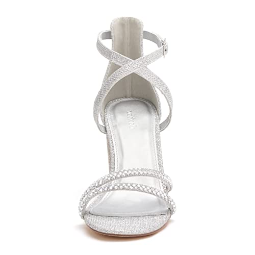 Vodvob Women's Rhinestone High Heel Sandals Crossover Straps Fashion Ankle Strap Heeled Sandals Wedding Bridal Evening Prom Pump Heels #TOP5