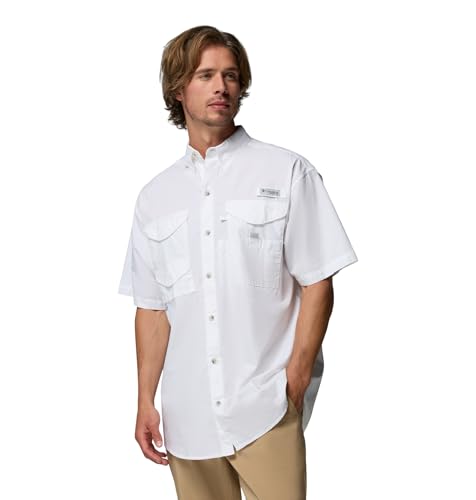 Columbia Men's PFG Bonehead Short Sleeve Fishing Shirt, White, Large