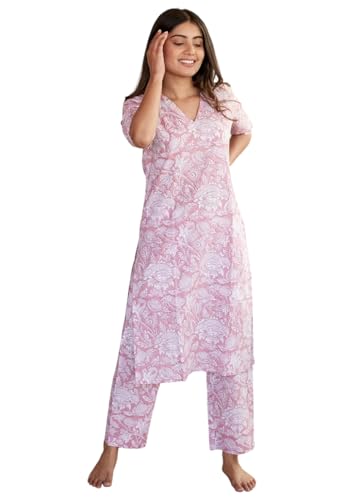 Ensemble kurta rose en viscose fluide pour effacer les plis et habiller l'été