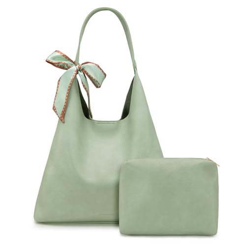 Montana West Bolsa Hobo Despojada para Mulheres Bolsas de Ombro e Bolsas com Lenço, Verde pálido, Medium